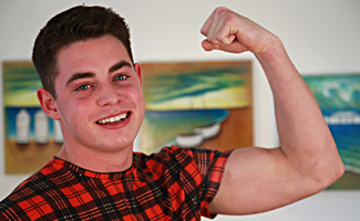 Bonus Video of Damian's Photo Shoot - Young Straight Muay Thai Expert Shows his Big Uncut Cock!