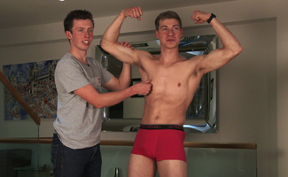 Bonus Video of Henry's Photo Shoot - Young Blond PT & his Ultra Defined Body - Cousin Jerry Lends a Hand! 