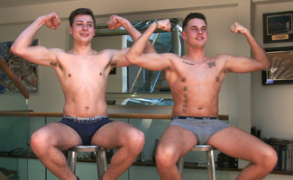 Bonus Video of Mark & Jack's Photo Shoot - Straight Guys 1st Man Wank & Jack Squirts all over Mark! 