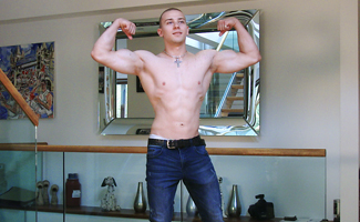 Bonus Video of Martin's Photo Shoot - Athletic Body Builder Shows his Muscles & 8 Inch Uncut Erect Cock!