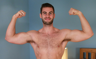 Bonus Video of Photo Shoot - Muscular Tom gets his first manhandling and blowjob