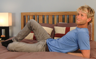Bonus Video of Sam Dillon's Photo Shoot - Athletic Blond Surfer Shows his Hairy Body & Big Uncut Cock! 