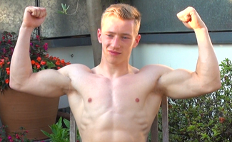 Bonus Video of Tom Wills Photo Shoot - Ultra Muscular Young Straight Lad Shows his Massive Uncut Cock!