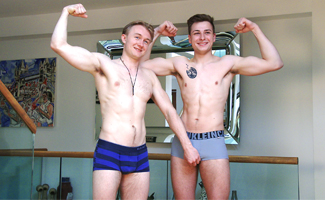 Bonus Video of William's Photo Shoot - Straight Muscular Pup's 1st Experience Wanking Another Cock!