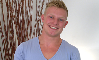 Confident Muscular Blond Stripper Marcus Shows Off His Large Uncut Cock