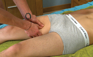 Fit Boxer Sam gets a Massage and Cameron Wanks his big Uncut Cock!
