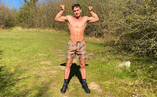 Muscular Hunk Carter Wanks his Huge Uncut Cock & Fingers his Tight Hole in a Field & Finishes at Home!