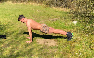 Muscular Hunk Carter Wanks his Huge Uncut Cock & Fingers his Tight Hole in a Field & Finishes at Home!