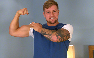Muscular Personal Trainer Ralph Enjoys Flexing his Muscles & his Uncut Cock!