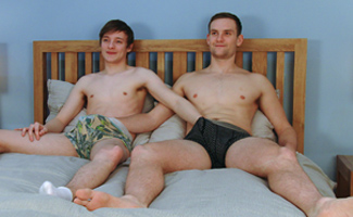 Photo Shoot Video - Straight Young Brad Wanks his 1st Man & Joel's Big Uncut Cock gets Rock Hard!