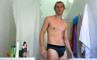 Straight Athletic Aiden Pumps his Tight Hole & Wanks his Big Uncut Cock in the Shower! 