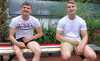 Straight Hunk Lucas Wanks his 1st Man & it's Big Dom's Uncut Cock he Pumps & Both Shoot Loads!