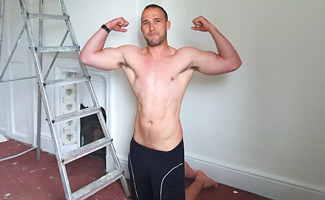 Straight Muscular Builder Wanks his Big Uncut Cock Whilst at Work & Shoots his Load Twice!!