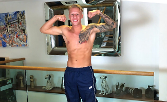 Straight & Ripped Muscular Boxer Returns  to Wank his Monster Uncut Cock & Squirt Hard!