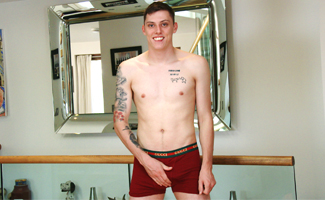 Straight Rugby Player Patrick Wanks his Uncut Cock & Pumps his Ass with a Dildo & Cums Loads!