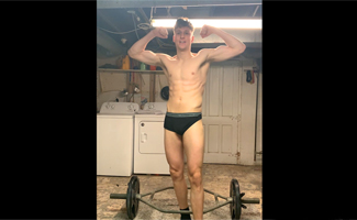 Straight Young Liam Wanks his Big Uncut Cock Whilst doing a Home Workout & Cums Everywhere!