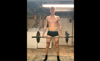 Straight Young Liam Wanks his Big Uncut Cock Whilst doing a Home Workout & Cums Everywhere!