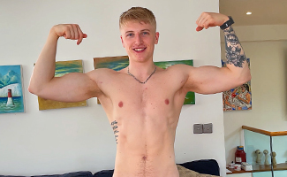 Straight Young & Muscular Blond Lad Wanks his Big Uncut Cock & Fires a Load! 