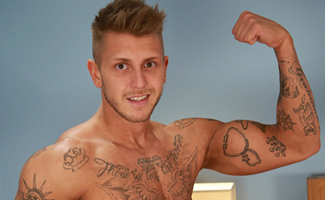Super Horny and Uncut Muscular Hunk Sean shows of his Hole and Cums all over his Abs!