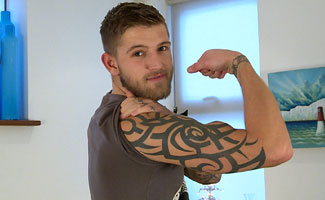 Toned & Tattooed Boxer Tomas Shows off his Uncut Cock & Dildos His Hole!