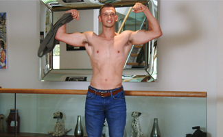 Video of Clayton's Photo Shoot - Straight Lad Shows off his Muscles & Big Uncut Cock 
