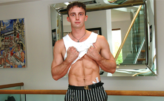 Young Muscular Gymnastic Carter Flexes his Muscles & Wanks his Uncut Cock & Shoots a Big Load!