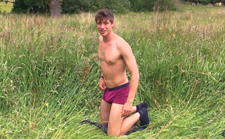 Young Naughty Pup Henry Wanks his Big Uncut Cock & Pumps his Hole with Carrots in a Field!