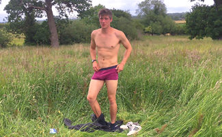 Young Naughty Pup Henry Wanks his Big Uncut Cock & Pumps his Hole with Carrots in a Field!