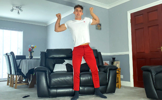Young Ripped Gymnastic Wanks his Uncut Cock & Experiments with a Dildo at Home!