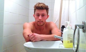 Young Straight Muscular Cameron Wanks his Uncut Cock in the Shower Home Alone & Cums Loads!