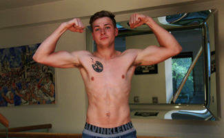 Young Straight Pup Jack Shows his Lean & Tanned Body & Big Uncut Cock!