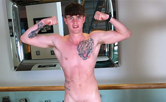 Young Straight Pup Shows off his Hairy Hole & Wanks his Huge Uncut Cock & Squirts Hard!