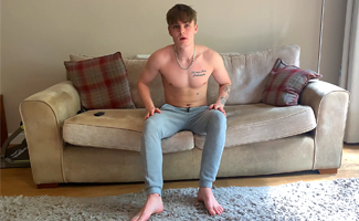 Young Straight Stud Flynn Wanks his Uncut Cock Whilst Home Alone & Shoots A Big Load!