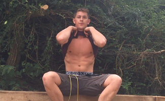 Young Straight & Very Horny Lad Hunter Wanks his Big Uncut Cock at Work & Shoots his Load Outside!