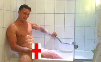 Young Stud Cameron Wanks his Big Uncut Cock in a Bath Whilst Travelling around Europe & Squirts Big!