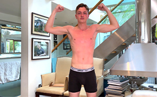 Young Ultra Lean Lad Wanks his Uncut Cock & Squirts Cum all over himself!